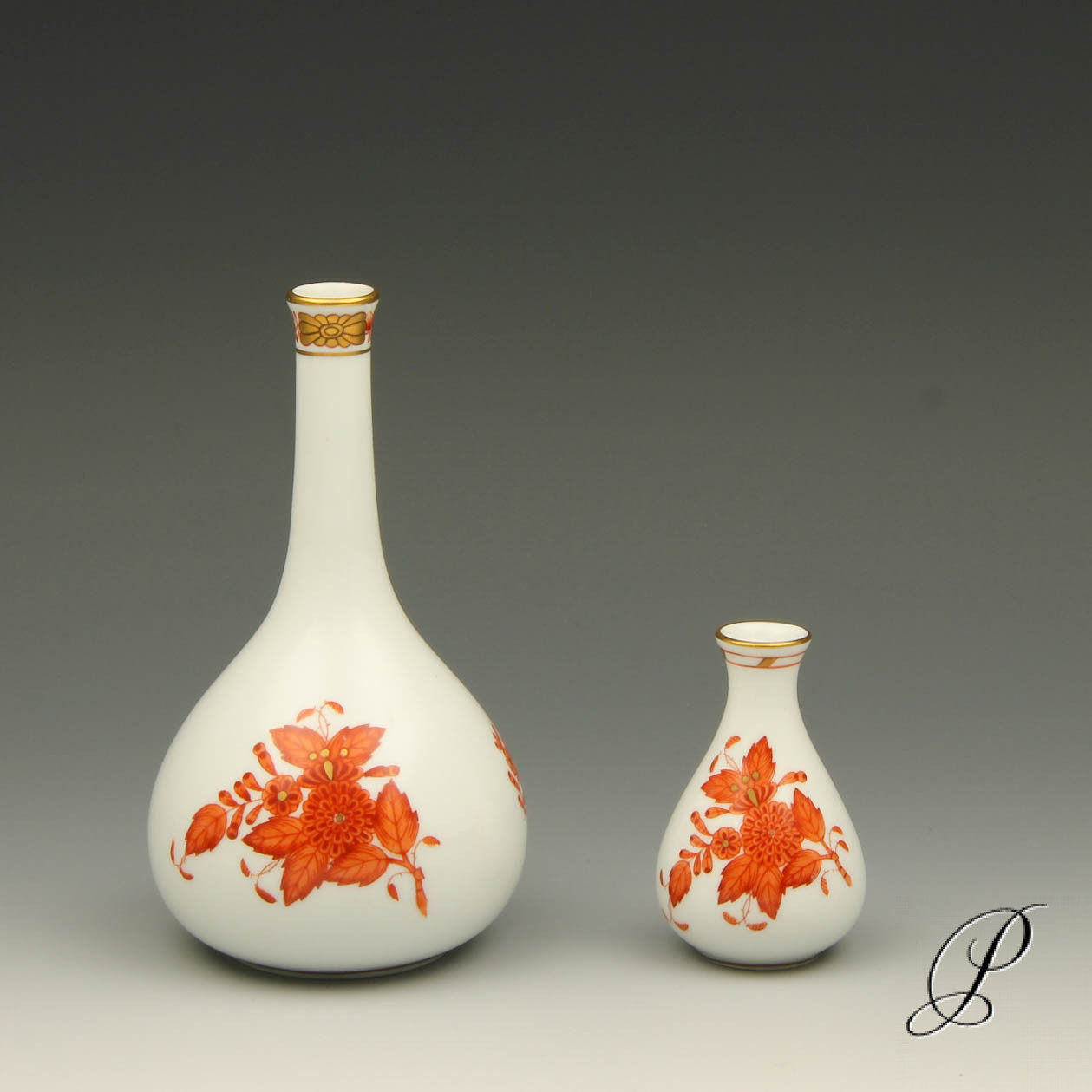 2 Vasen Herend Apponyi orange Porzellan & Porcelain