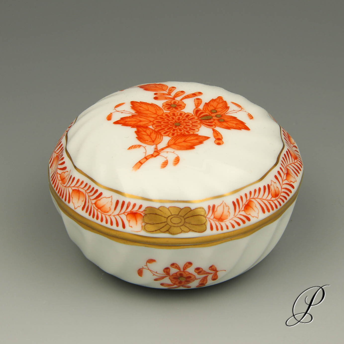Dose Herend Apponyi orange Porzellan & Porcelain