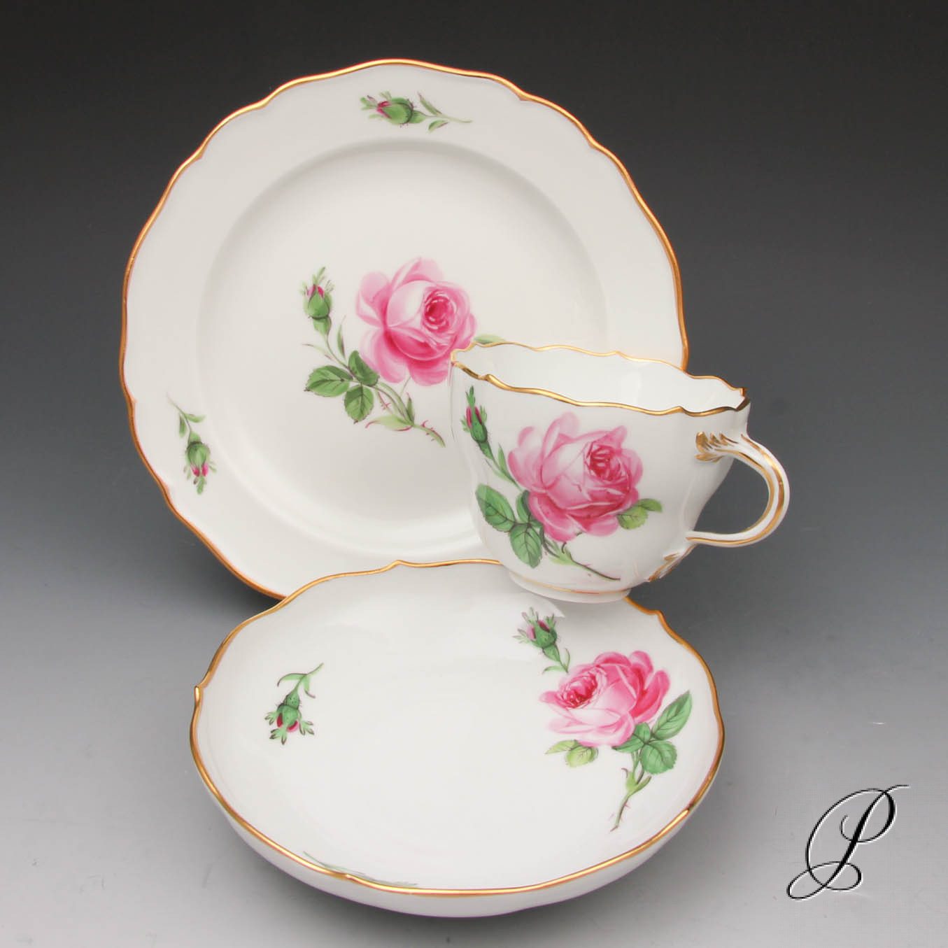 Vitrinenware rote Rose KAFFEE Gedeck Kaffeetasse Wahl 3 Teile Meissen 1