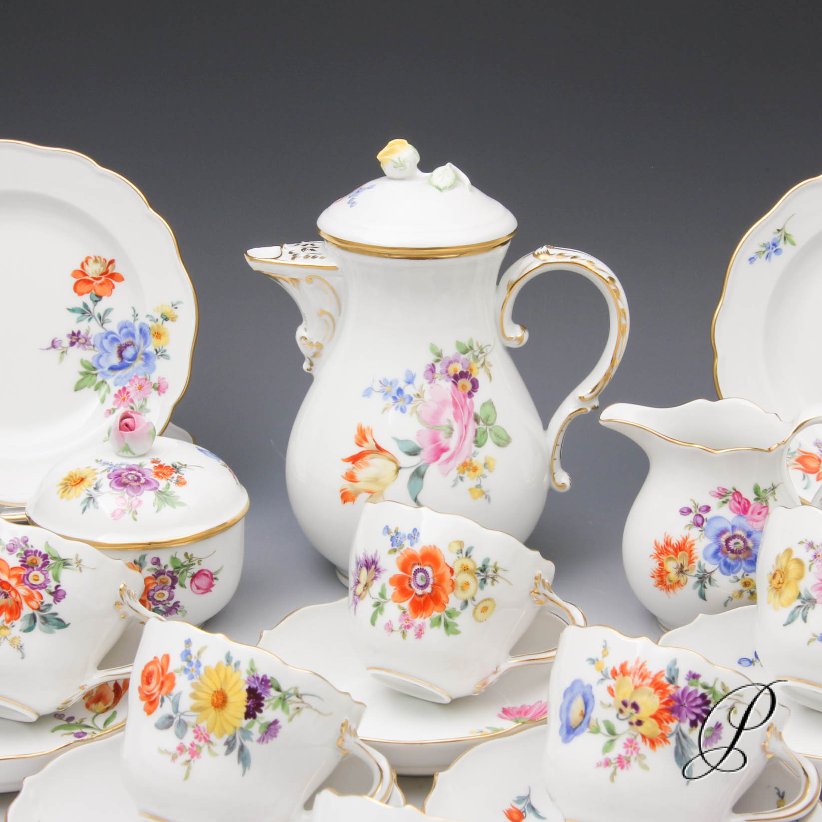 Mokkaservice Meissen für 6 Personen im Dekor Blumenbukett | Porzellan ...
