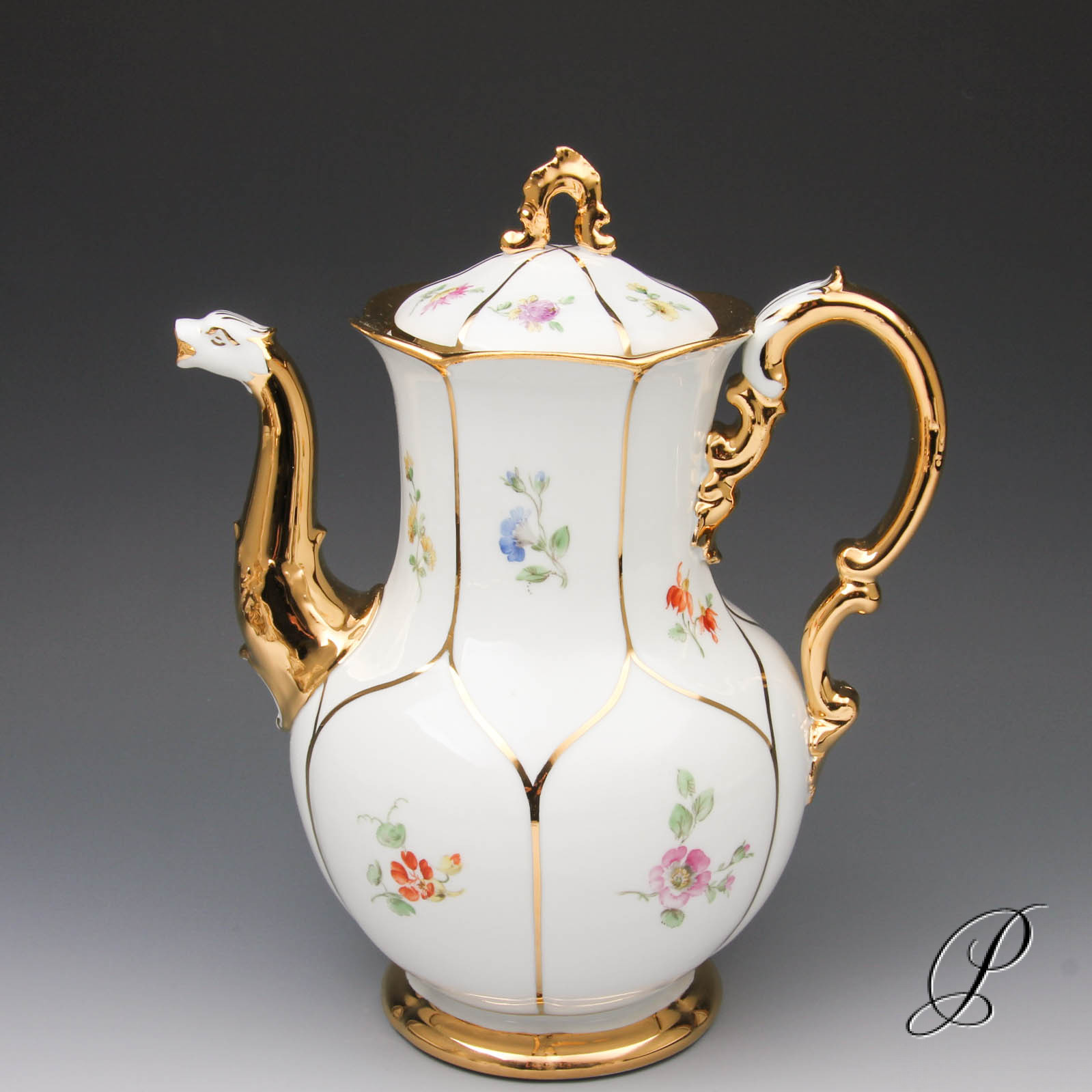 Kaffeekanne Meissen B-Form mit Streublumen um 1880 Jhd. | Porzellan ...