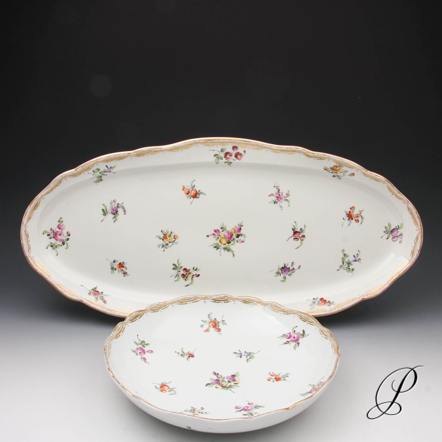 Fischplatte mit Beilagenplatte Meissen um 1880 Jhd. mit gestreuten ...