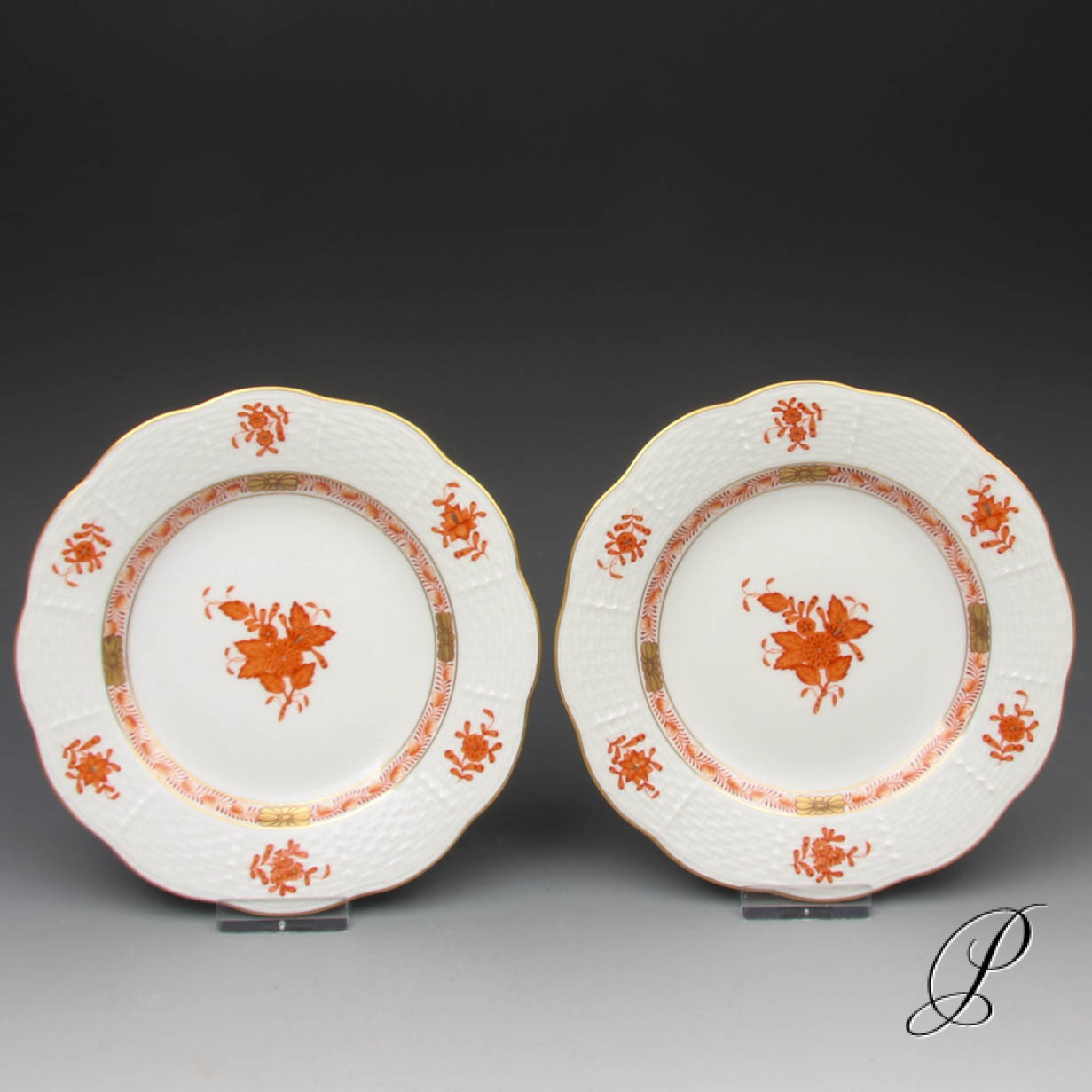 2 Gebäckteller Herend im Dekor Apponyi orange - Porzellan &amp; Porcelain