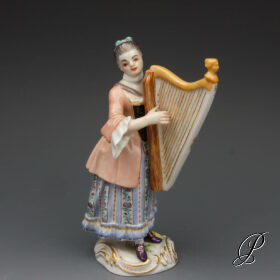 Figur Meissen 1.Wahl Galante Kapelle Harfenistin