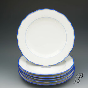 6 Speiseteller Meissen um 1860 Jhd. mit blauem Rand und Goldfaden