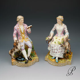 seltene Figuren Meissen um 1890 Jhd. Mädchen mit Ziege und Kavalier mit Hund