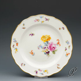 Kuchenteller Meissen Knaufzeit um 1900 Jhd. Blumenbukett mit Insekten