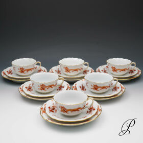 6 Teegedecke Meissen Pfeiferzeit 1924 Jhd. Reicher Drache rot goldschattiert
