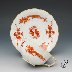 Teegedeck Meissen Pfeiferzeit 1924 Jhd. Reicher Drache rot goldschattiert