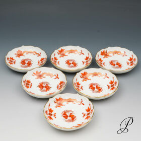 6 Konfektschälchen Meissen Pfeiferzeit 1924 Jhd reicher Drache rot