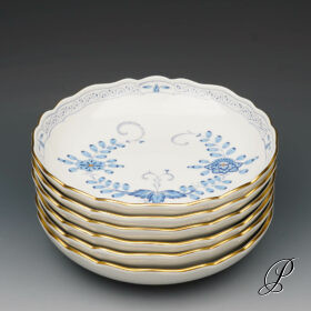 6 Salatschalen / Desserttschalen Meissen 1.Wahl im Dekor Indische Malerei hellblau