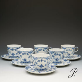 6 Kaffeegedecke Royal Copenhagen Musselmalet Halbspitz