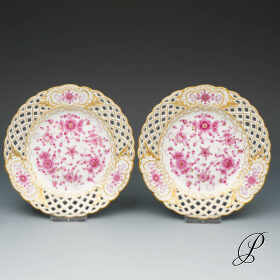 2 Durchbruchteller Meissen Knaufzeit um 1900 Jhd.  reiche Indische Malerei purpur