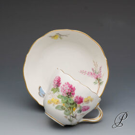 Mokkagedeck Meissen 1.Wahl naturalistische Blumenmalerei