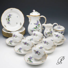 Kaffeeservice Meissen 1.Wahl Indische Fels, Blumen und Vogelmalerei
