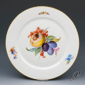 wunderschöner Wandteller Meissen 1.Wahl mit Obst und Insektenmalerei