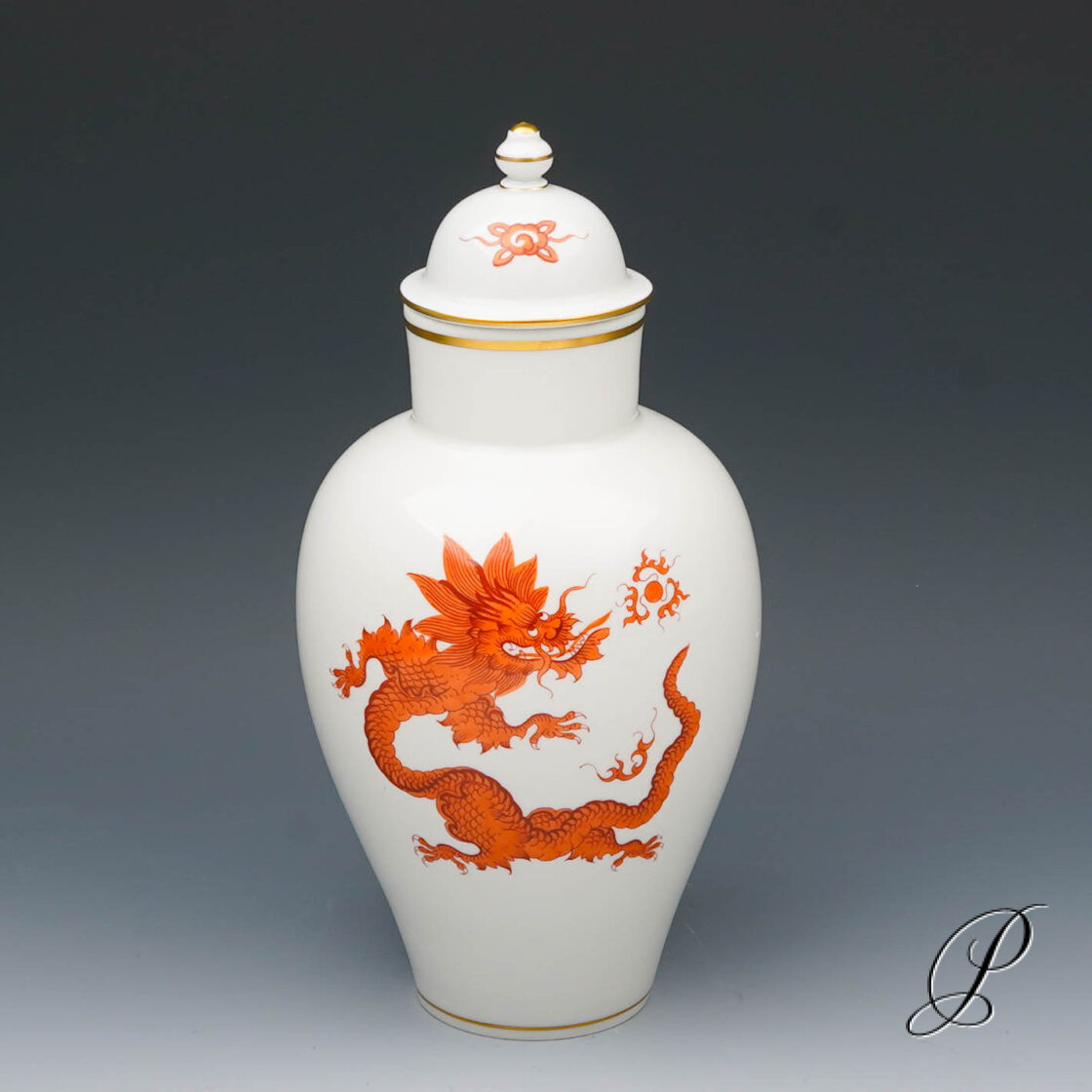 Deckelvase Meissen Mingdrache rot