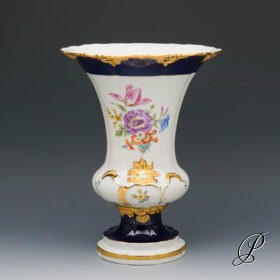 Prunkvase Meissen 1.Wahl Kobaltblau mit Blumenbukett