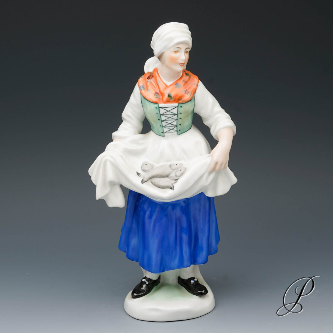 große Figur Herend Porzellan "Fischerin"
