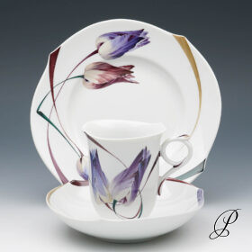 sehr seltenes Kaffeegedeck Meissen 1.Wahl Wellenspiel "Tulpe und Mohn"