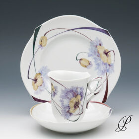 sehr seltenes Kaffeegedeck Meissen 1.Wahl Wellenspiel "Tulpe und Mohn"