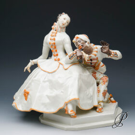 große Figurengruppe Meissen von Paul Scheurich "Dame mit Mohr"