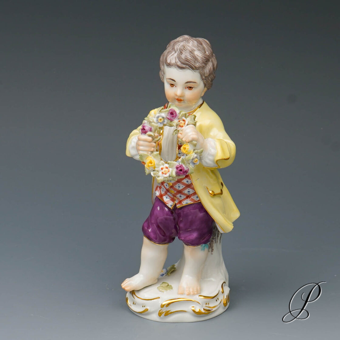 Figur Meissen 1.Wahl Gärtnerkind mit Blumenkranz