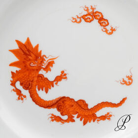 Kuchenteller Meissen Mingdrache Rot mit Goldrand