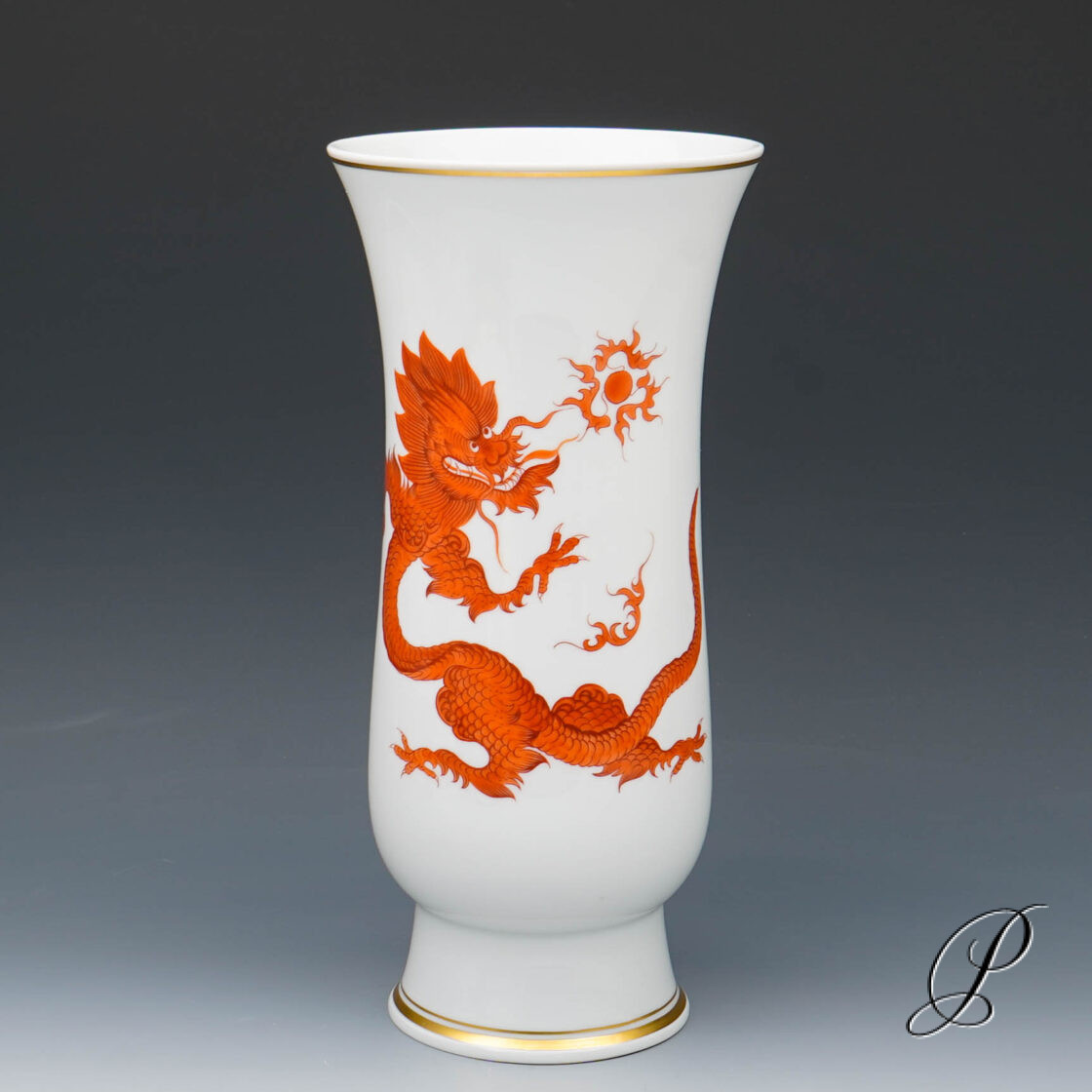 große Vase Meissen im Dekor Mingdrache rot