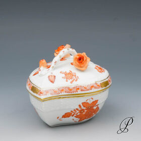 große Dose / Bonboniere Herend in Herzform Apponyi orange