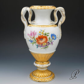 Schlangenhenkelvase Meissen 1.Wahl Blumenbukett