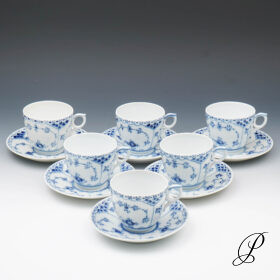6 Kaffeegedecke Royal Copenhagen Musselmalet Halbspitz