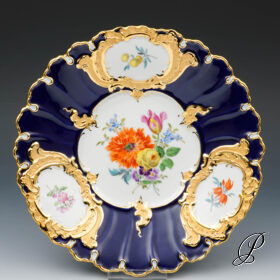 Prunkteller Meissen 1.Wahl Kobaltblau mit Blumenbukett