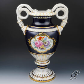 große (49cm!!!) Schlangenhenkelvase Meissen 1.Wahl mit Blumenbukett - eindrucksvolles Kunstwerk