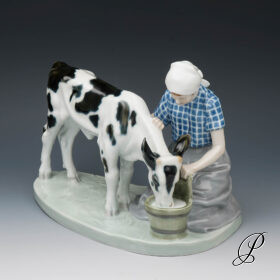 Jugendstil Figurengruppe Meissen 1.Wahl Mädchen mit Kalb von Otto Pilz
