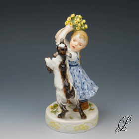 Jugendstil Figur Meissen 1.Wahl um 1910 Jhd. von Erich Hösel "Mädchen mit Ziege"