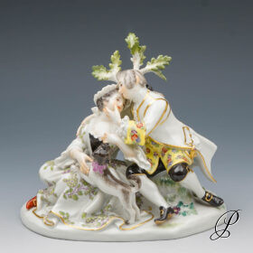 wunderschöne Figurengruppe Meissen 1.Wahl "Liebesgruppe mit Mops" (Kopie)