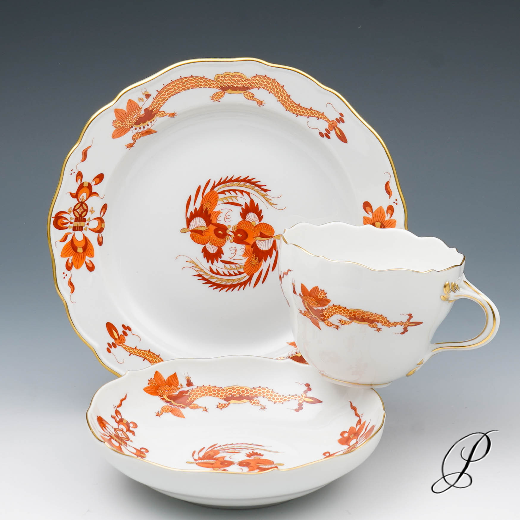Kaffeegedeck Meissen 1.Wahl reicher Drache rot