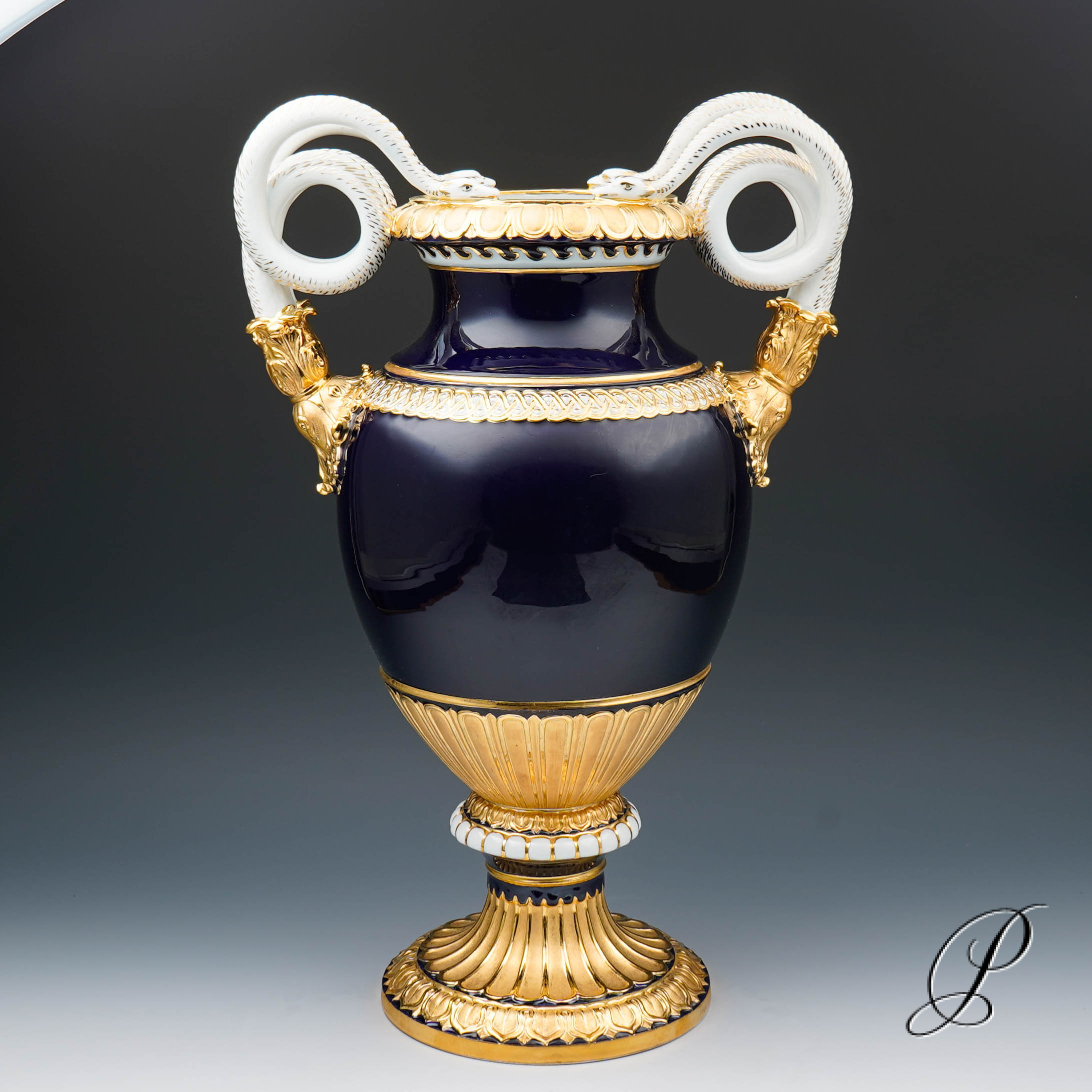 große (49cm!!!) Schlangenhenkelvase Meissen 1.Wahl Knaufzeit um 1900