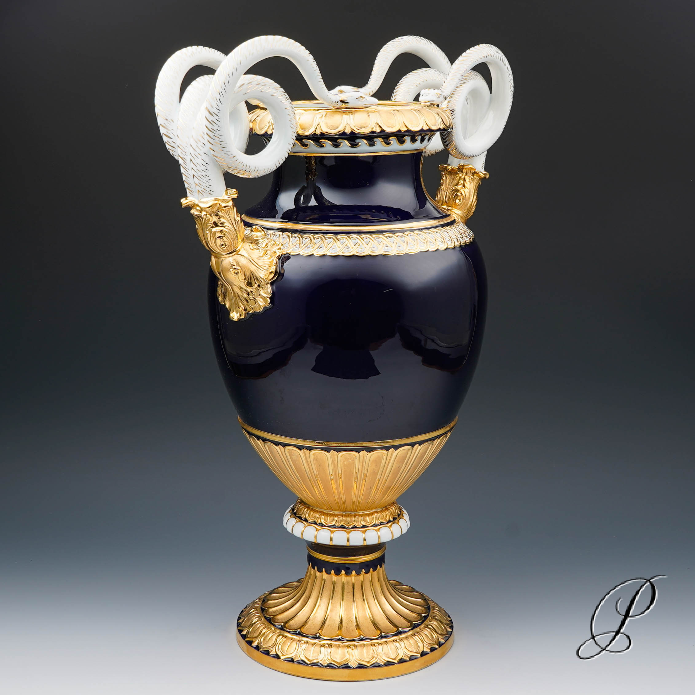 große (49cm!!!) Schlangenhenkelvase Meissen 1.Wahl Knaufzeit um 1900 – Bild 3