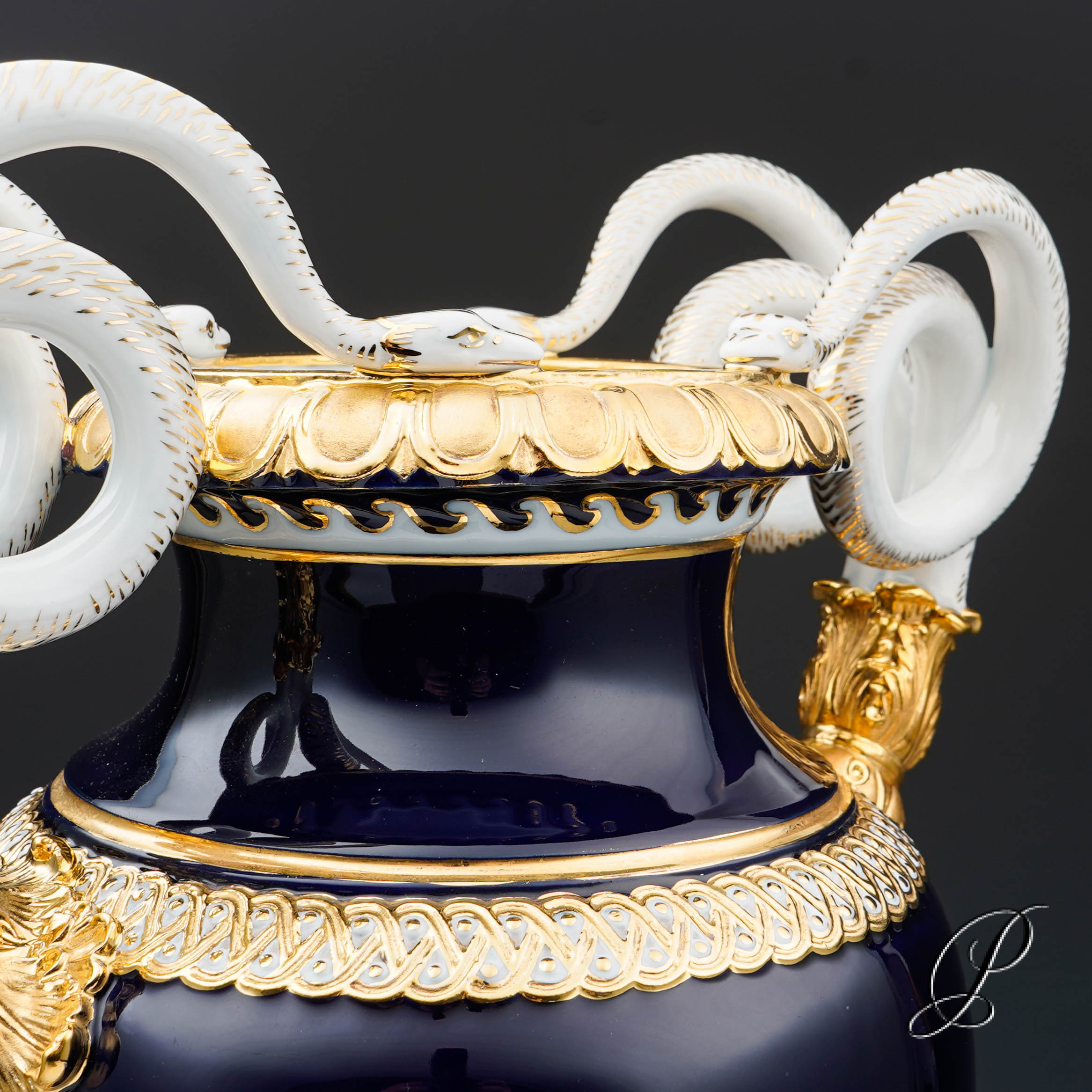 große (49cm!!!) Schlangenhenkelvase Meissen 1.Wahl Knaufzeit um 1900 – Bild 4