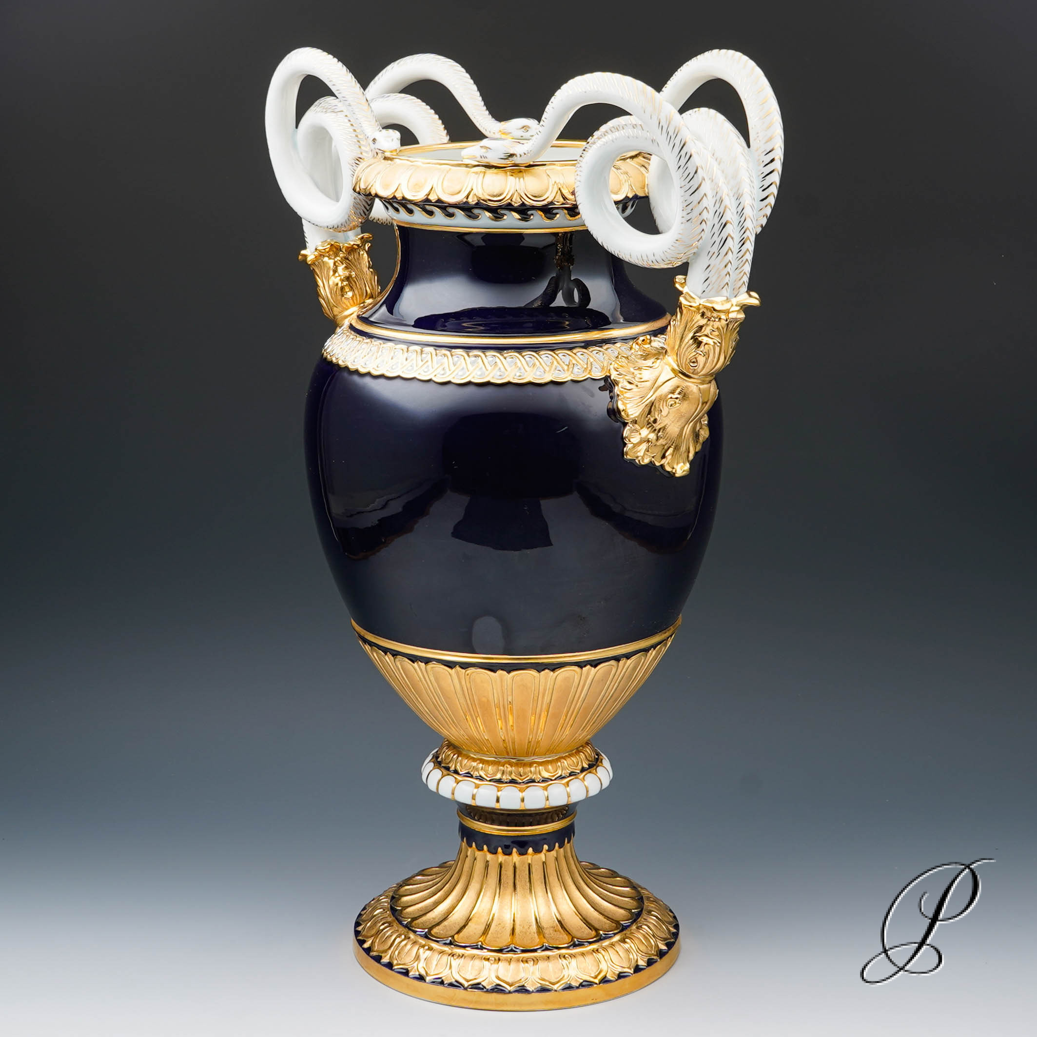 große (49cm!!!) Schlangenhenkelvase Meissen 1.Wahl Knaufzeit um 1900 – Bild 8