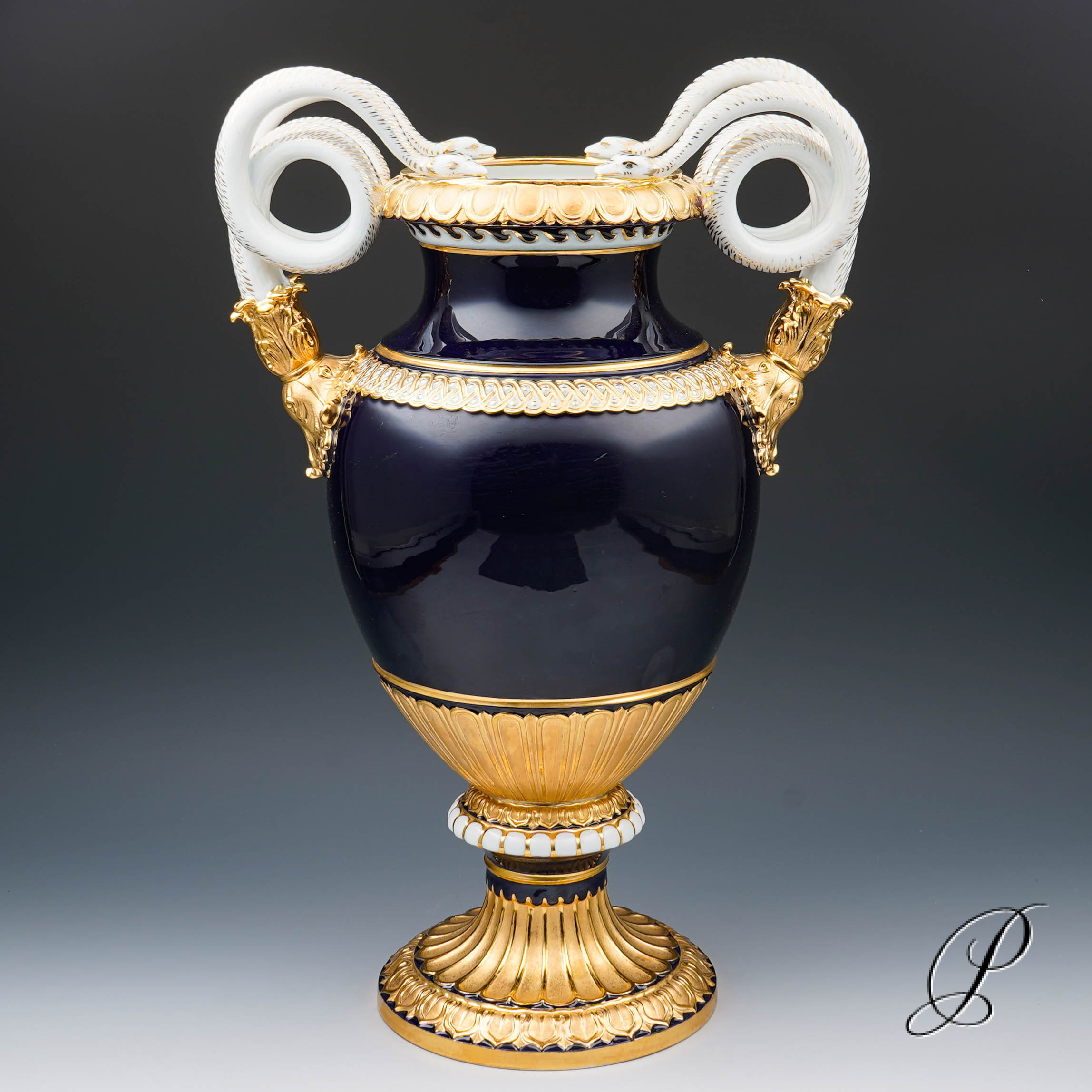 große (49cm!!!) Schlangenhenkelvase Meissen 1.Wahl Knaufzeit um 1900 – Bild 9