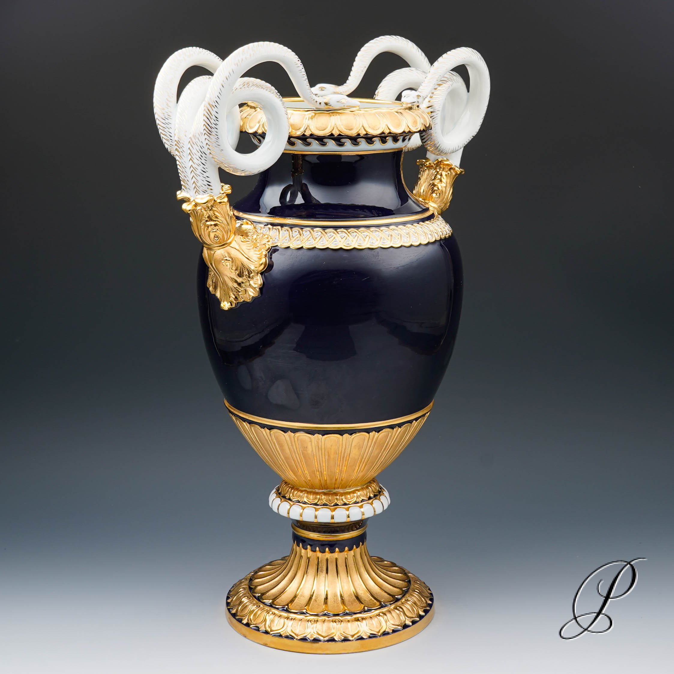 große (49cm!!!) Schlangenhenkelvase Meissen 1.Wahl Knaufzeit um 1900 – Bild 11