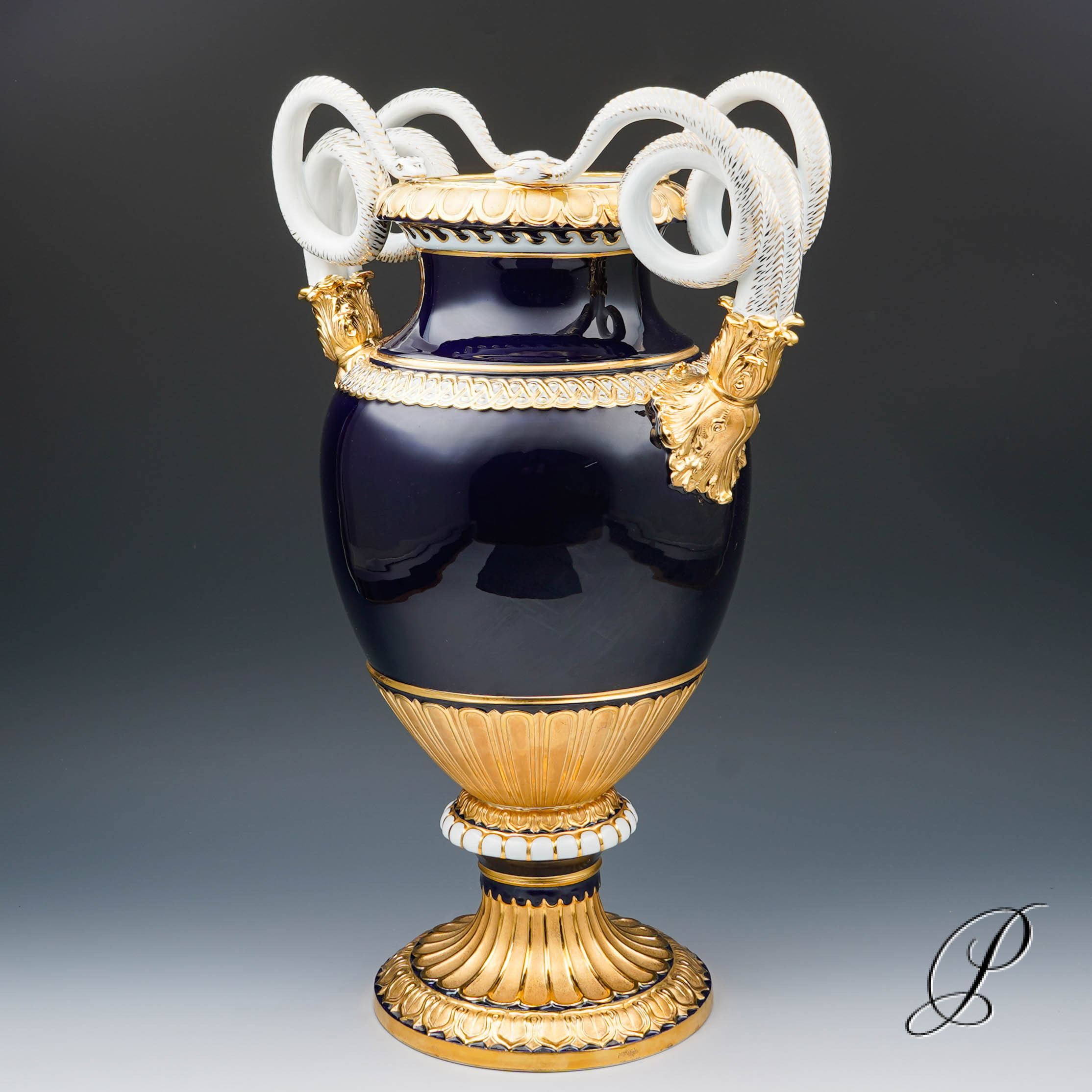 große (49cm!!!) Schlangenhenkelvase Meissen 1.Wahl Knaufzeit um 1900 – Bild 14