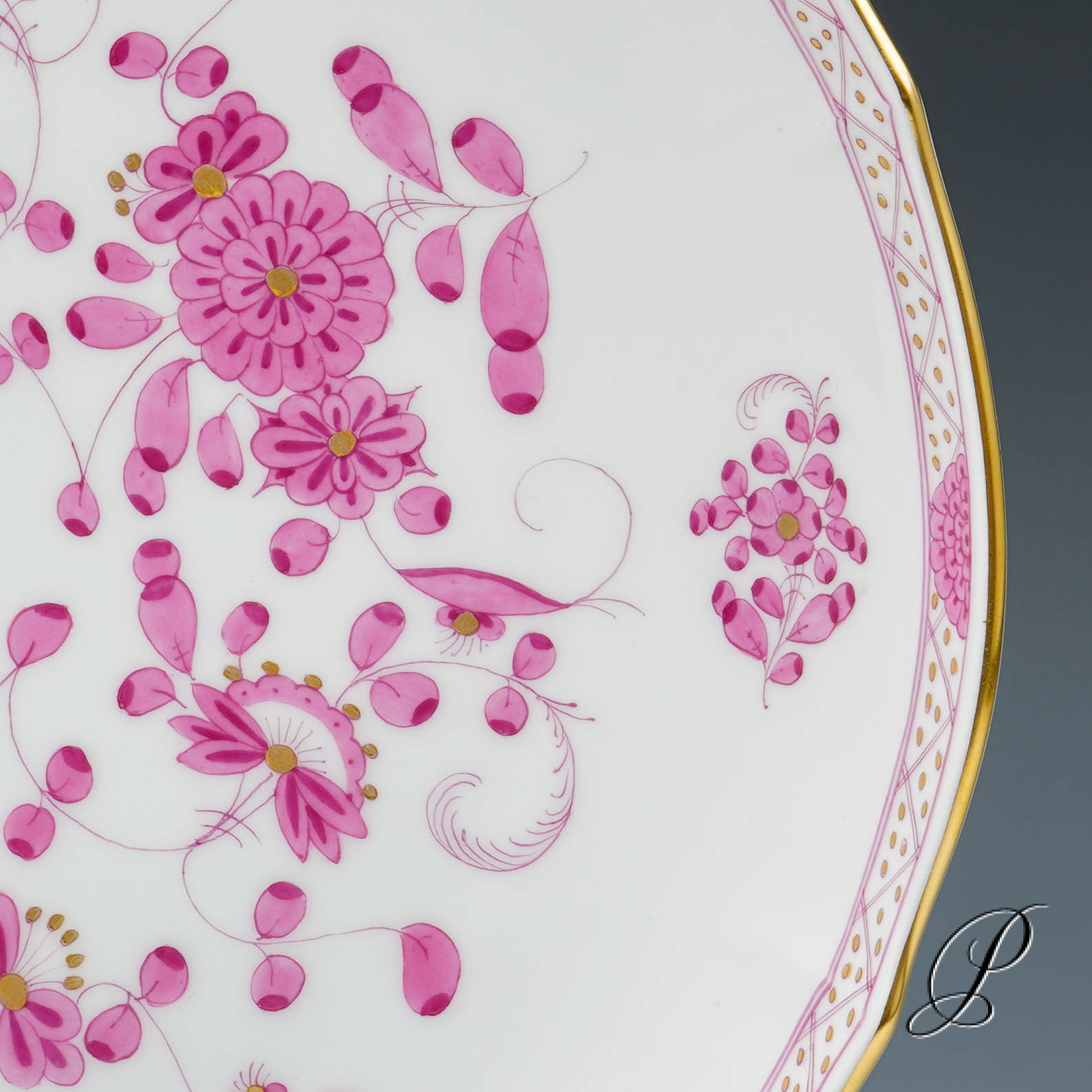 Kuchenschale Meissen 1.Wahl Reiche Indische Malerei purpur – Bild 5