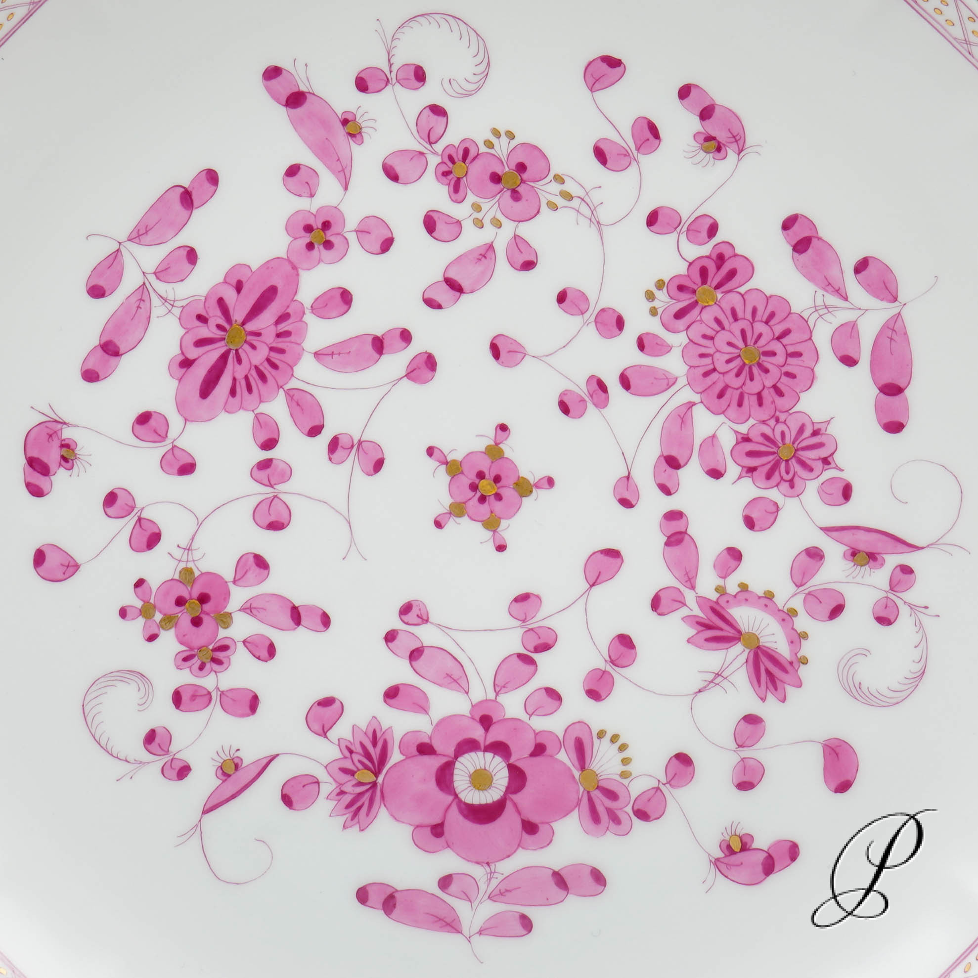 Kuchenschale Meissen 1.Wahl Reiche Indische Malerei purpur – Bild 6