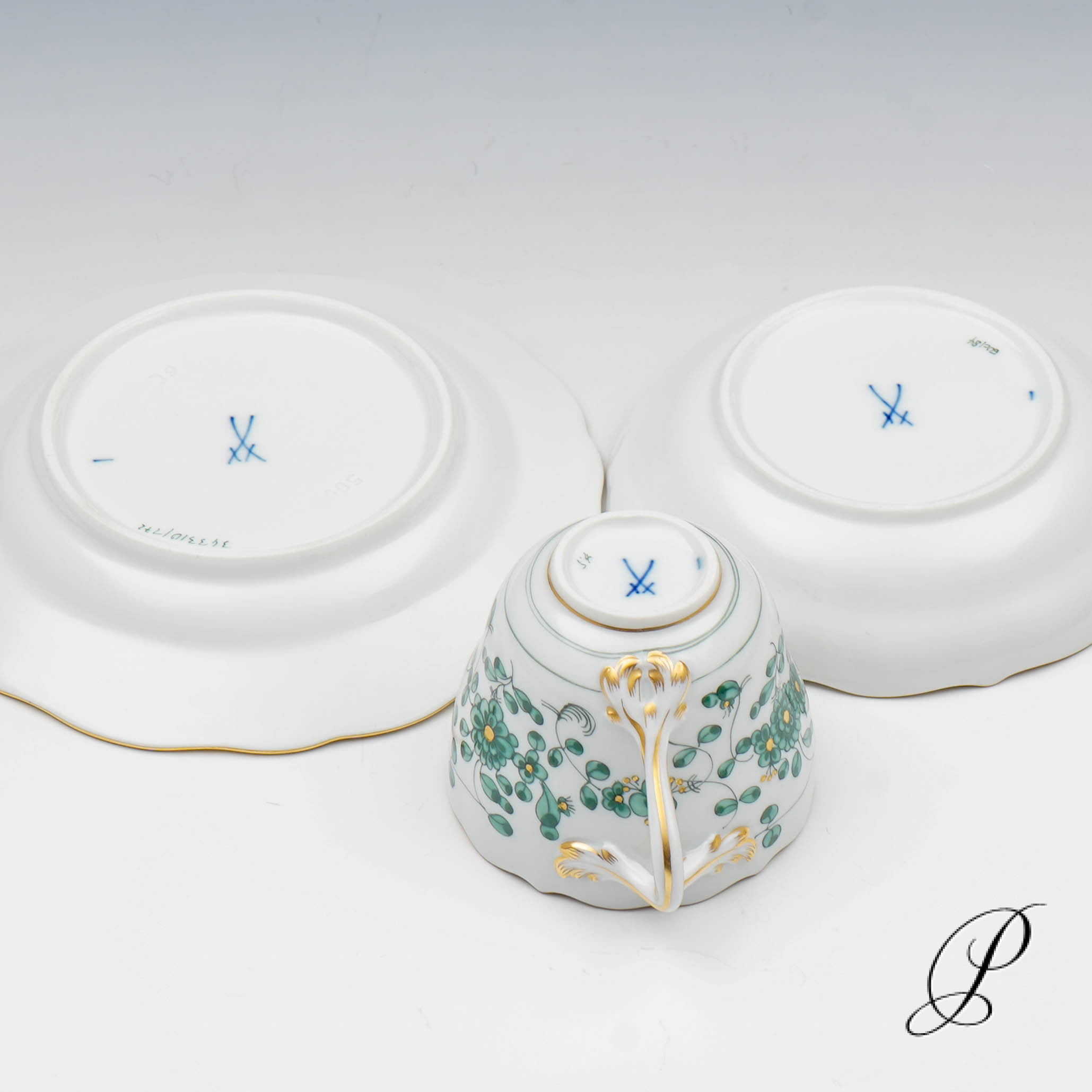 Mokkaservice Meissen 1.Wahl reiche Indische Malerei grün – Bild 23