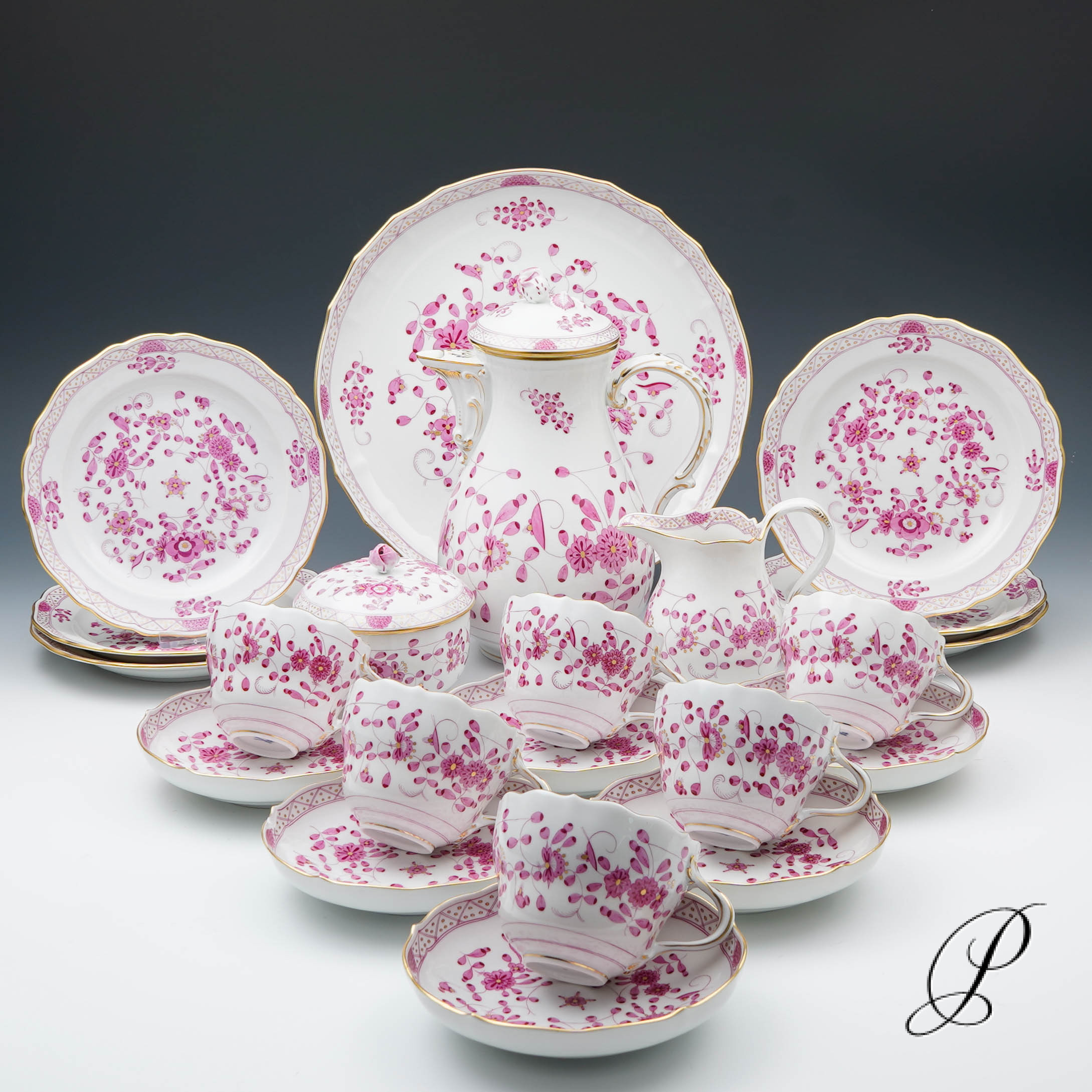 Kaffeeservice Meissen 1.Wahl reiche Indische Malerei purpur