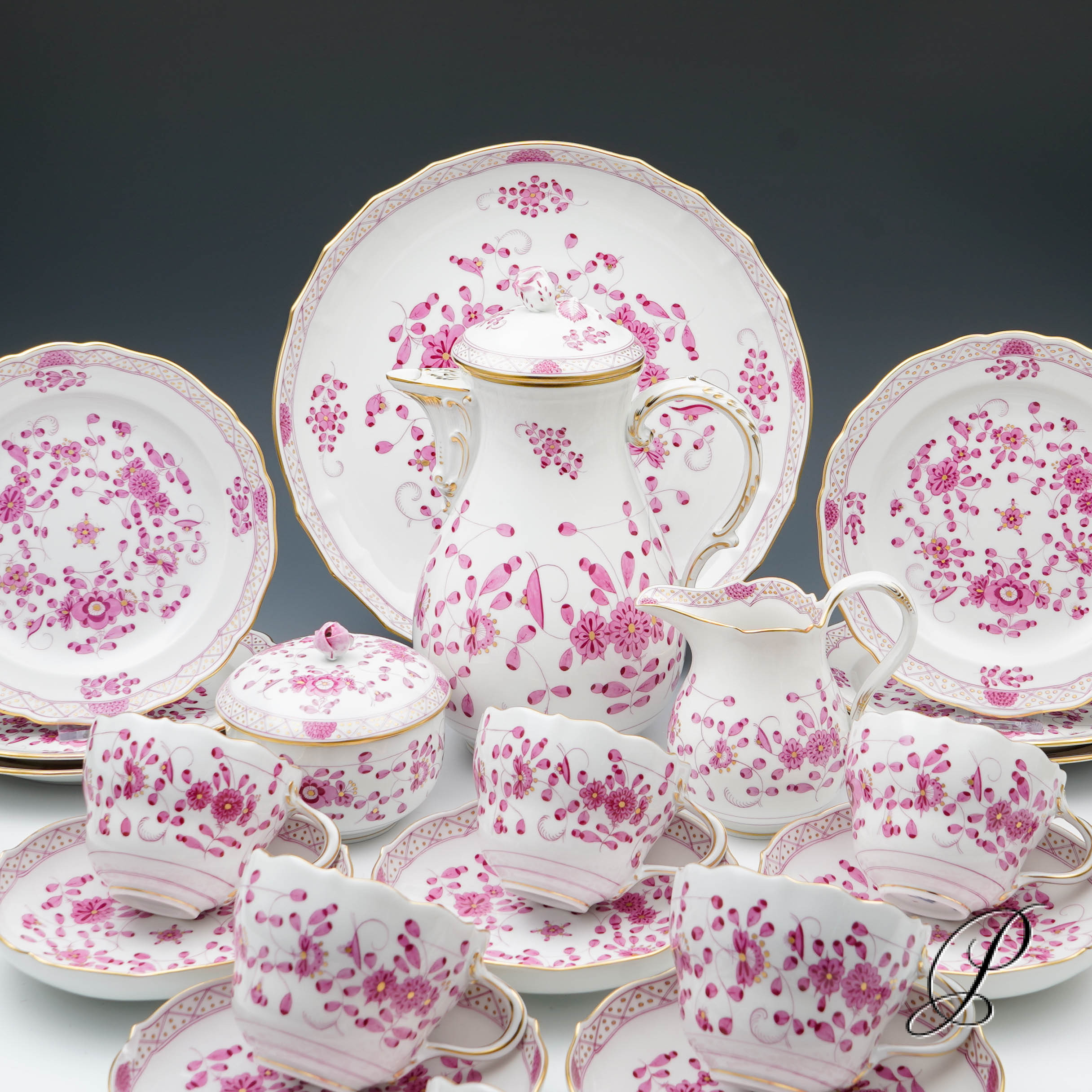 Kaffeeservice Meissen 1.Wahl reiche Indische Malerei purpur – Bild 2